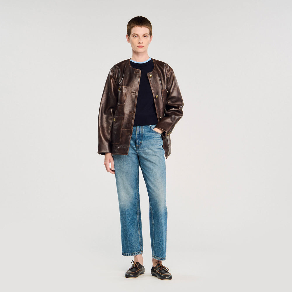 Two-tone cropped sweater Navy Blue Sandro Women