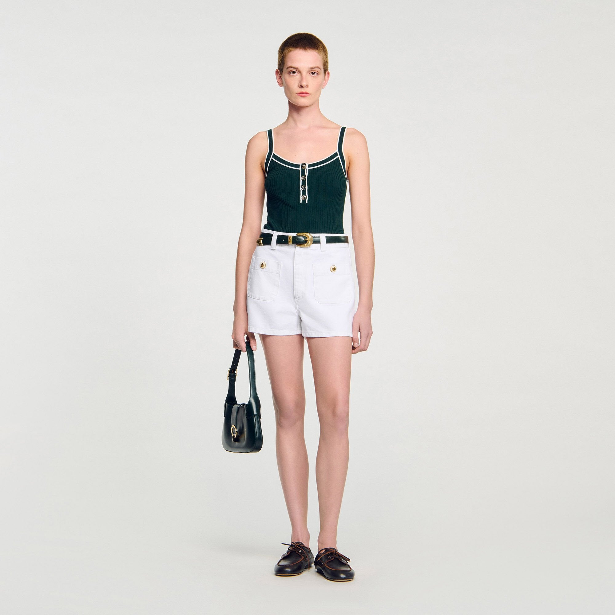 Two-tone knit vest top Bottle Green Sandro Women
