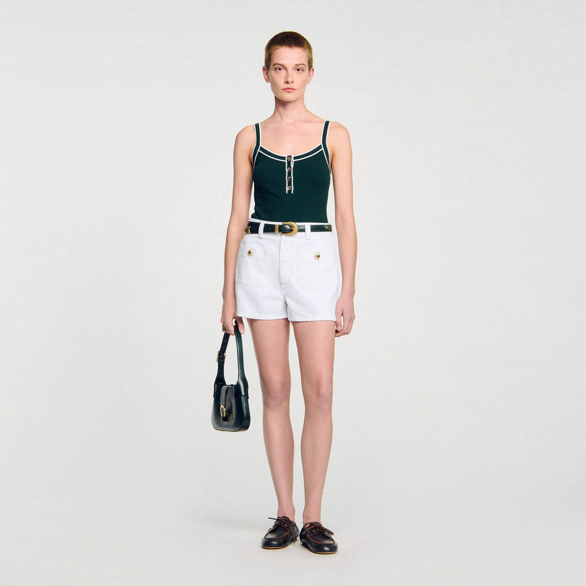 Two-tone knit vest top Bottle Green Sandro Women