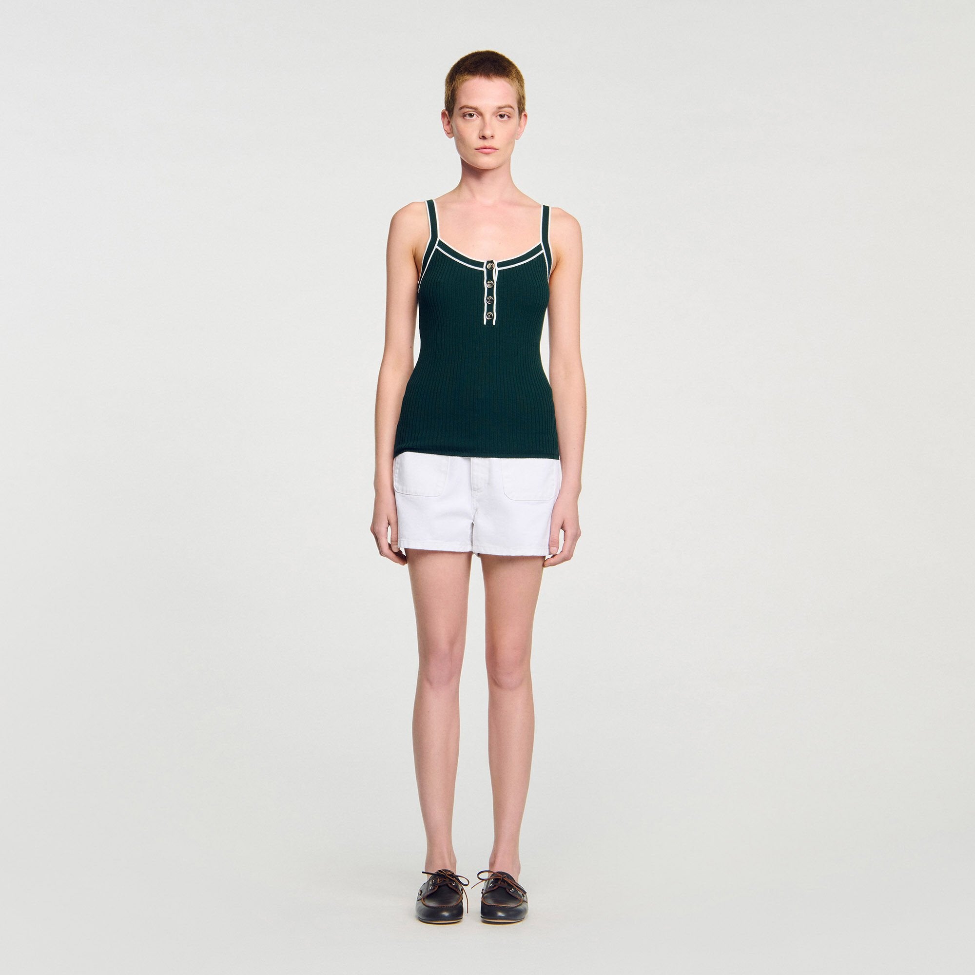 Two-tone knit vest top Bottle Green Sandro Women