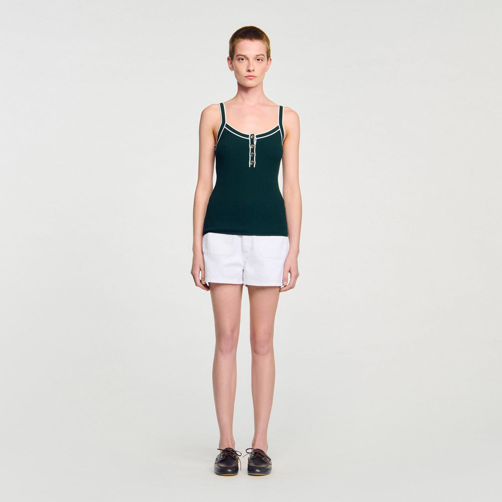 Two-tone knit vest top Bottle Green Sandro Women
