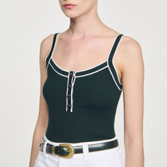 Two-tone knit vest top Bottle Green Sandro Women