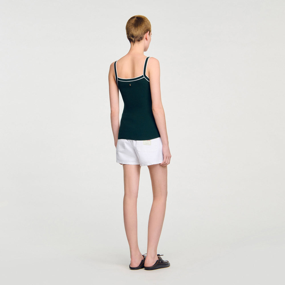 Two-tone knit vest top Bottle Green Sandro Women