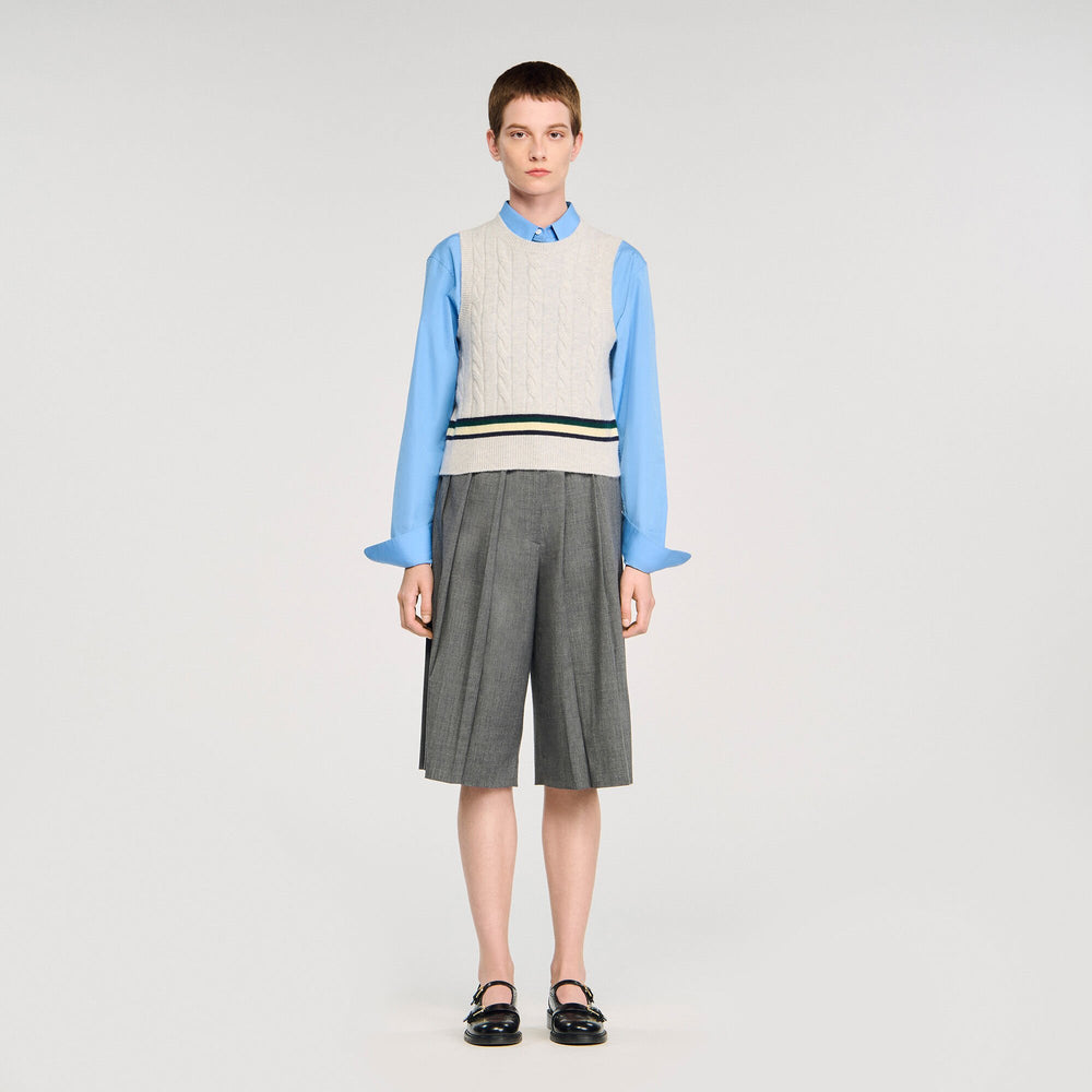 Sleeveless cropped cable knit sweater Grey Sandro Women