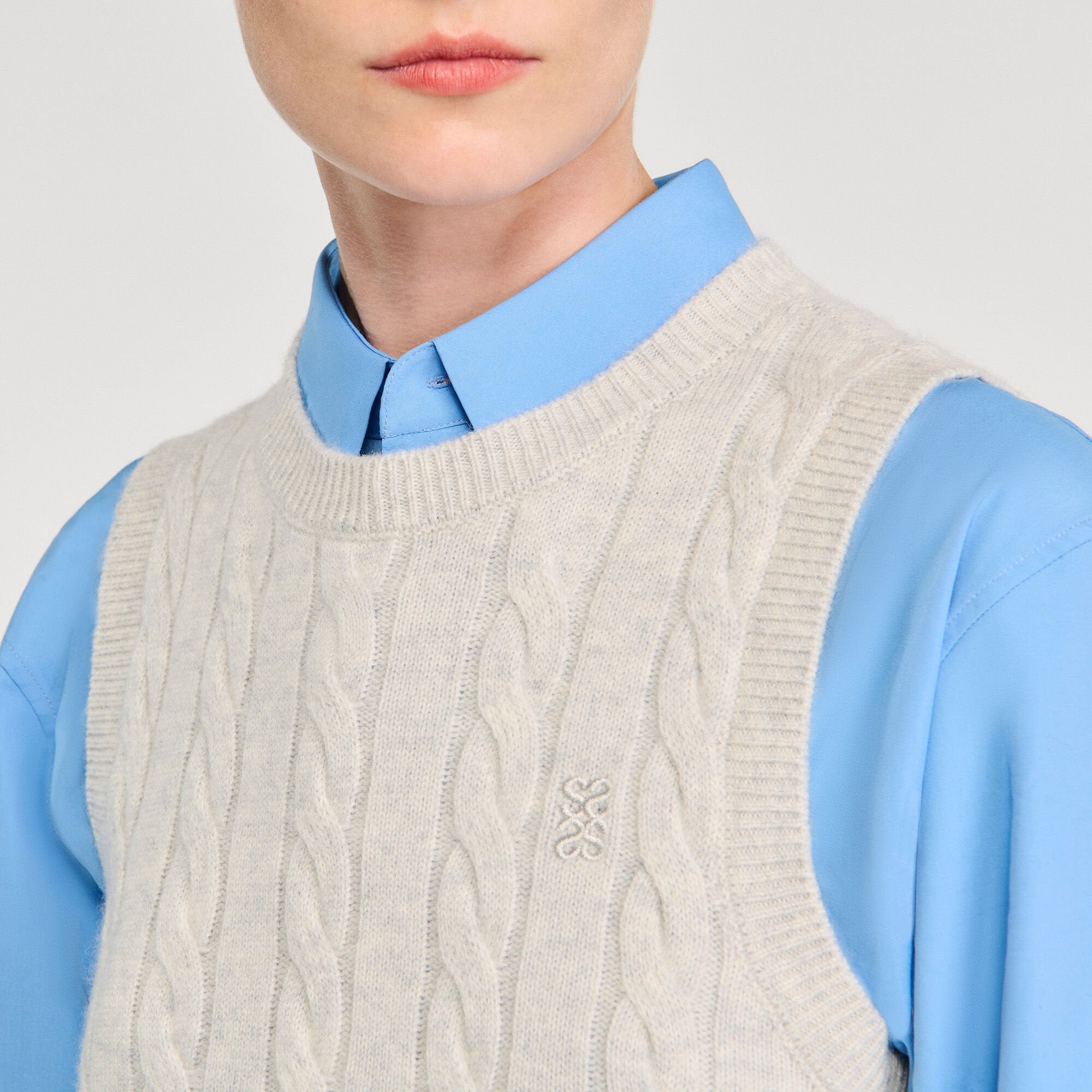 Sleeveless cropped cable knit sweater Grey Sandro Women