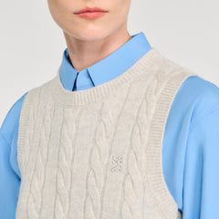 Sleeveless cropped cable knit sweater Grey Sandro Women