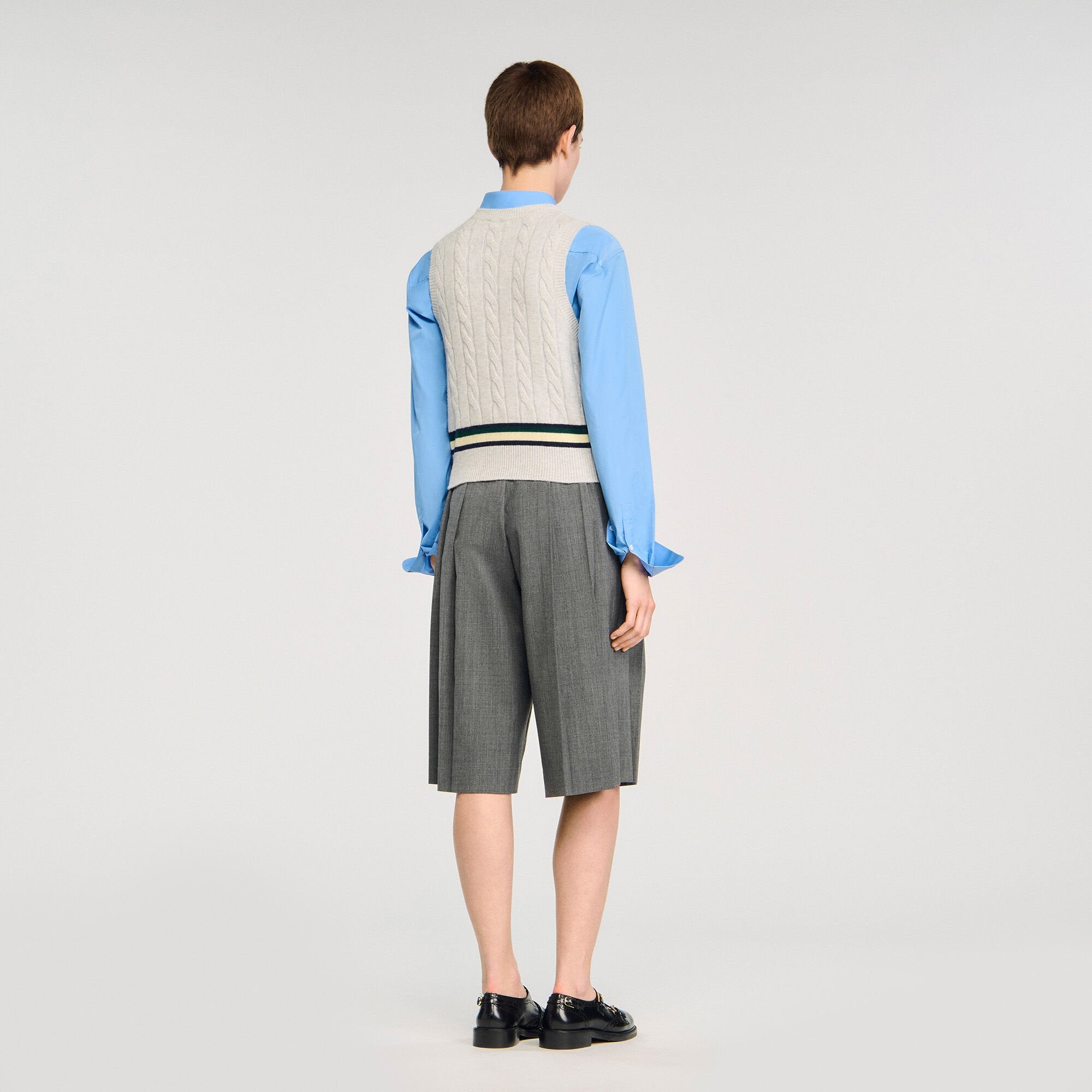 Sleeveless cropped cable knit sweater Grey Sandro Women