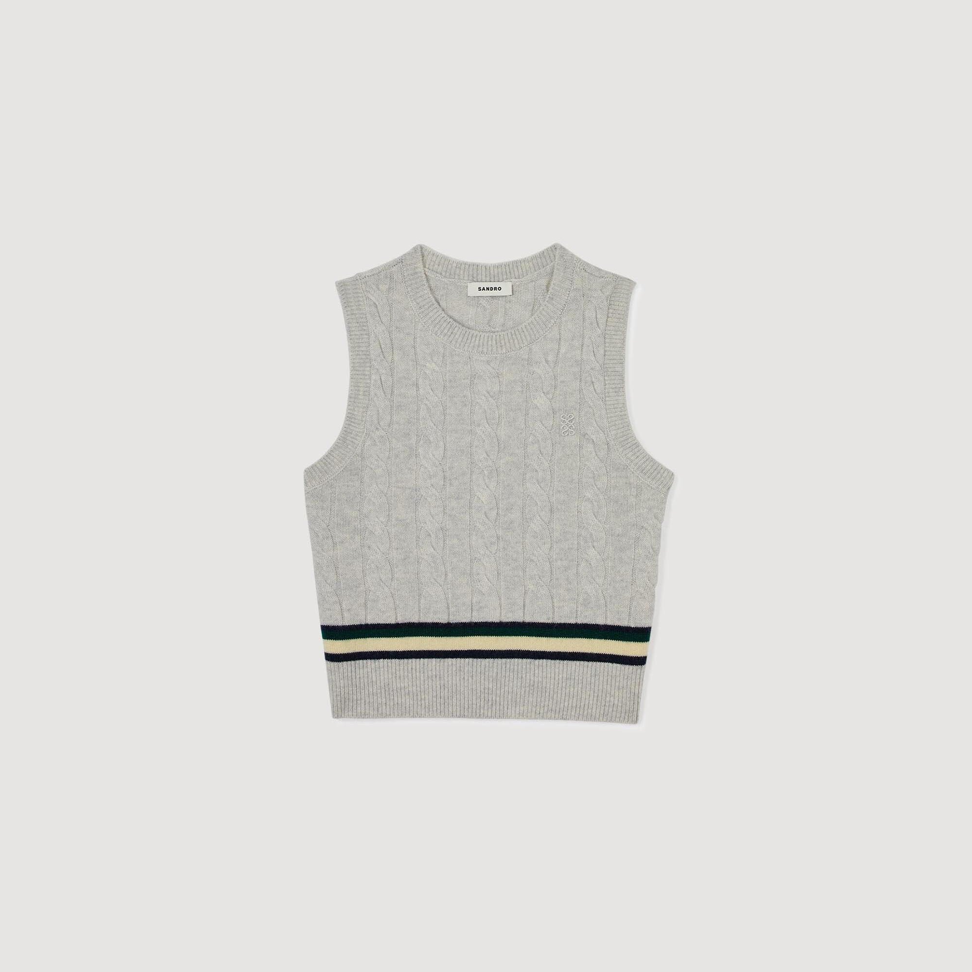 Sleeveless cropped cable knit sweater Grey Sandro Women