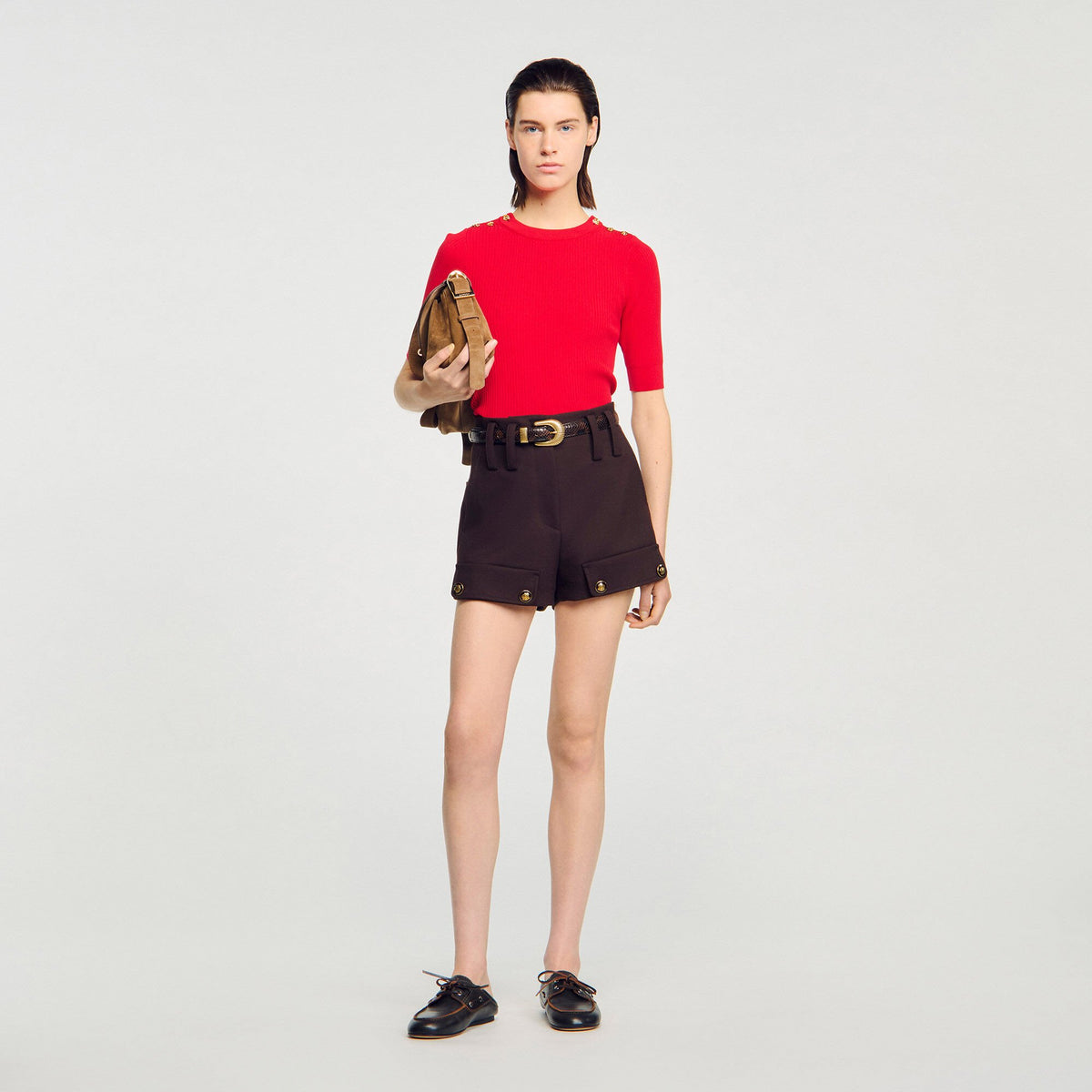 Argyle polo-neck sweater Red Sandro Women
