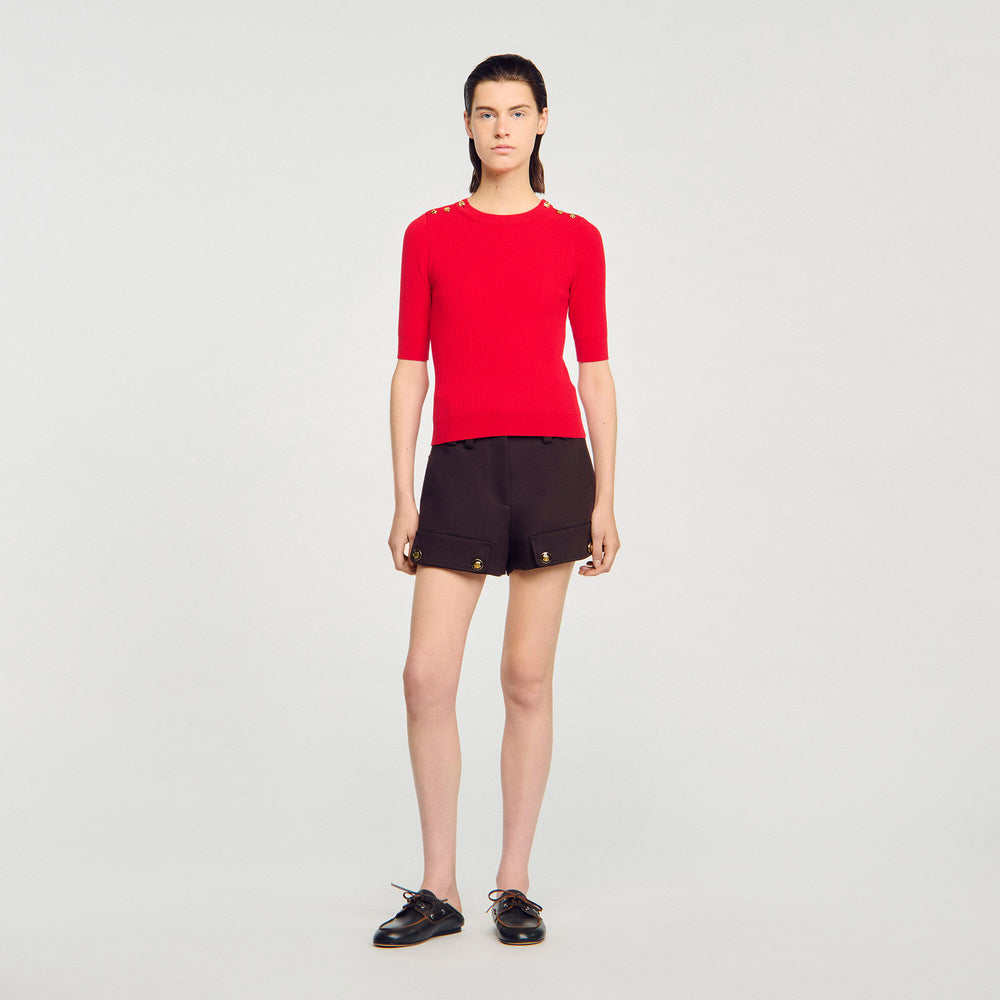 Argyle polo-neck sweater Red Sandro Women
