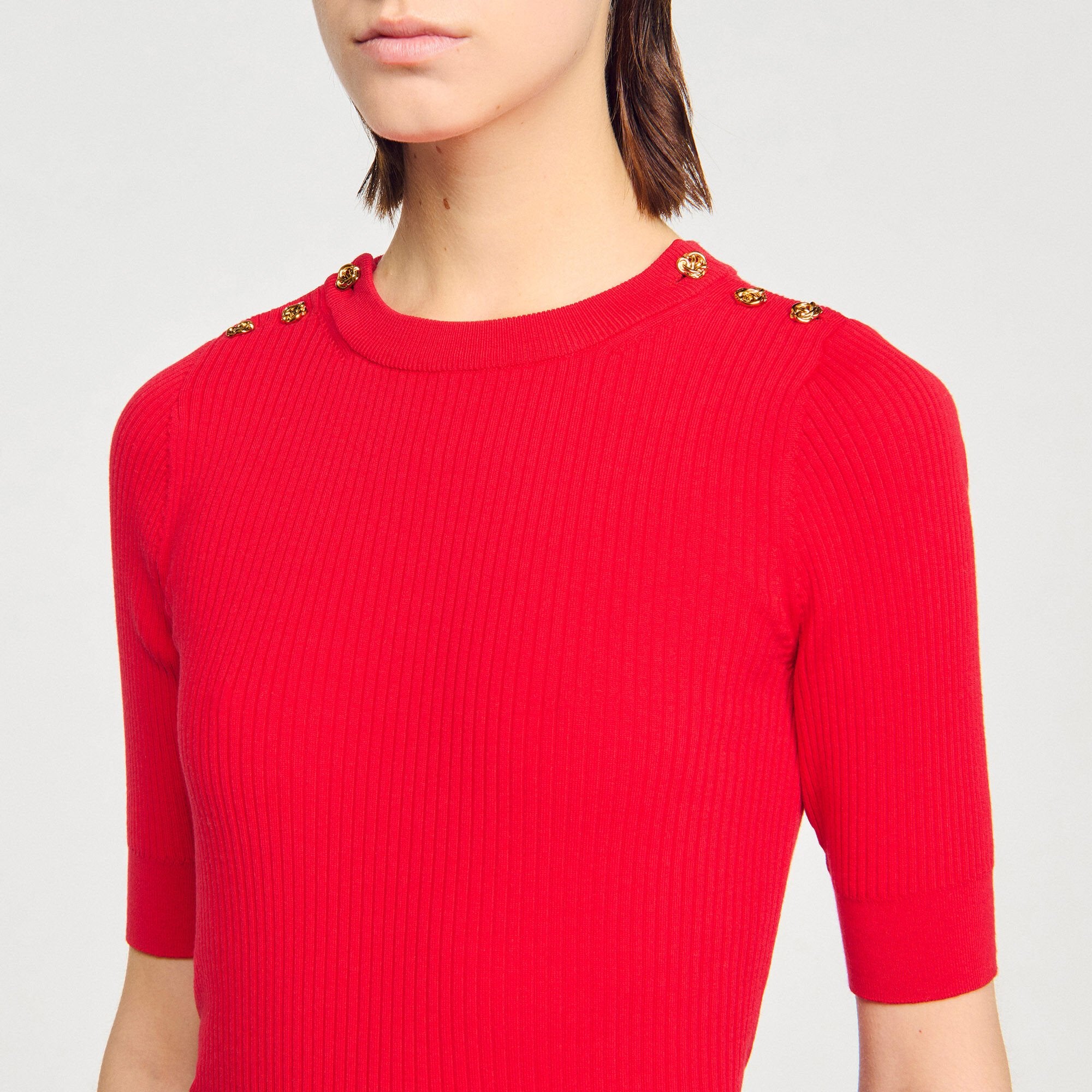 Argyle polo-neck sweater Red Sandro Women