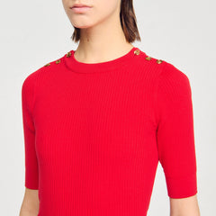 Argyle polo-neck sweater Red Sandro Women