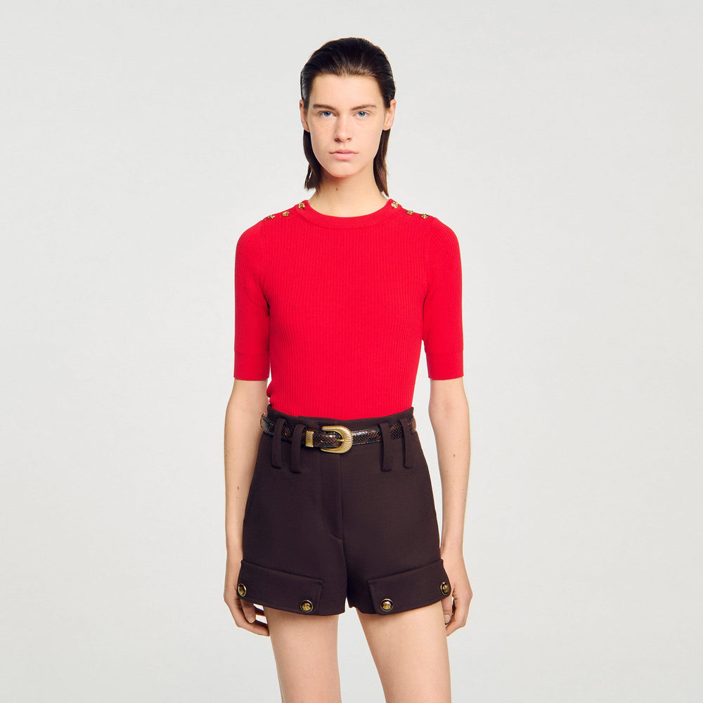 Argyle polo-neck sweater Red Sandro Women