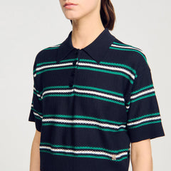 Polo-neck striped sweater Navy Blue Sandro Women