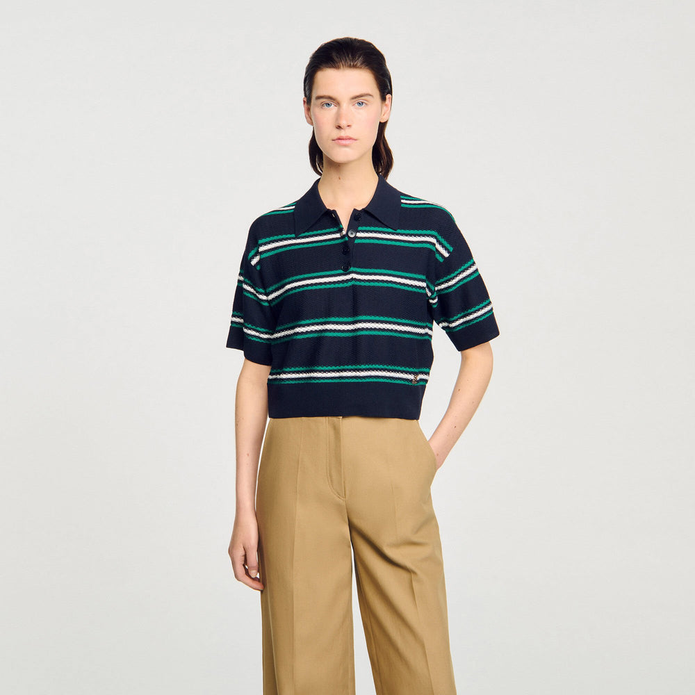 Polo-neck striped sweater Navy Blue Sandro Women