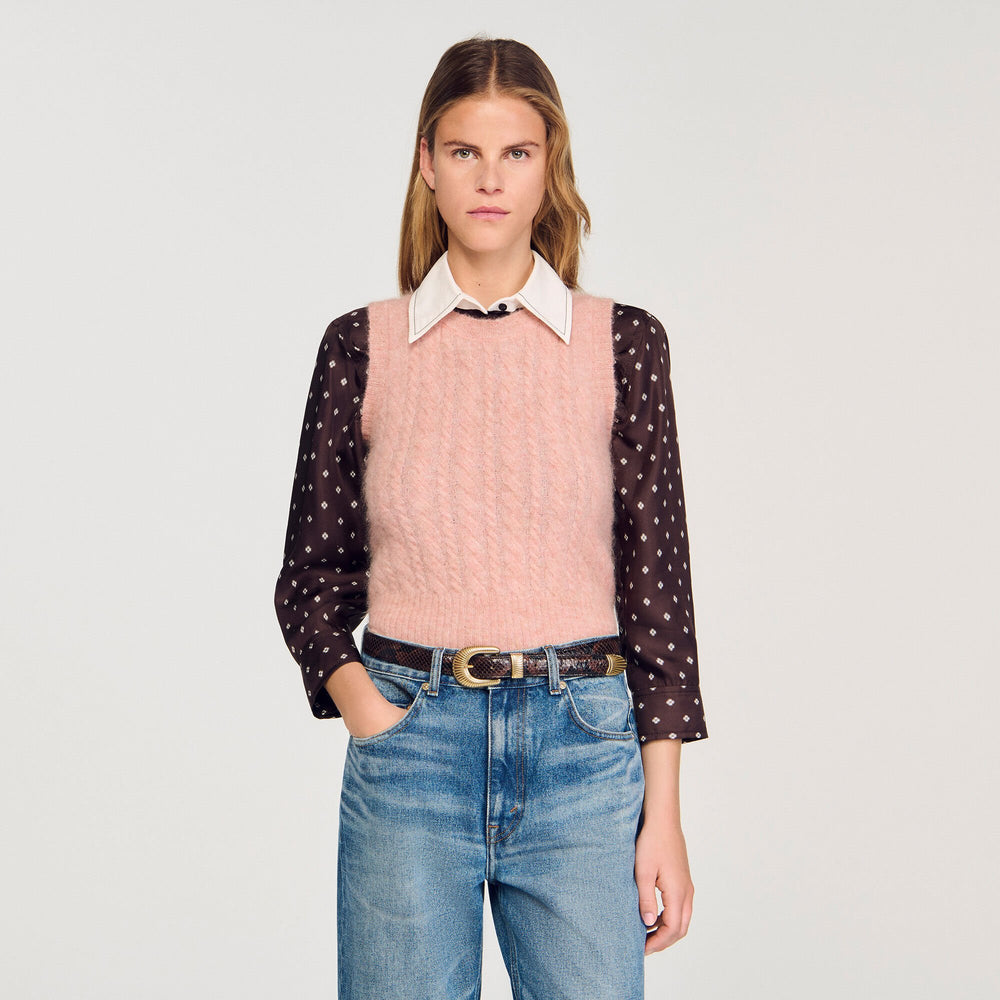Twisted sleeveless sweater Poudre Pink Sandro Women
