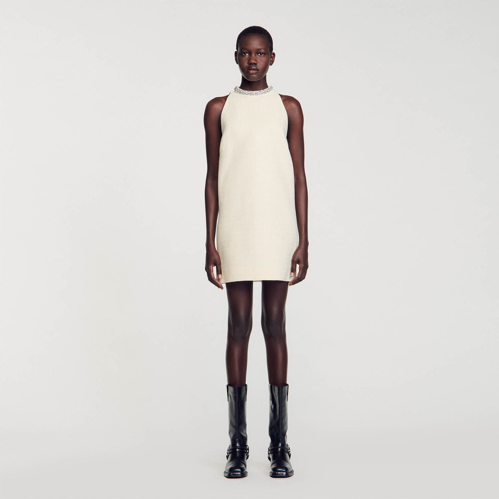 Dress with jewelry collar Ecru Sandro Women