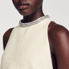 Dress with jewelry collar Ecru Sandro Women
