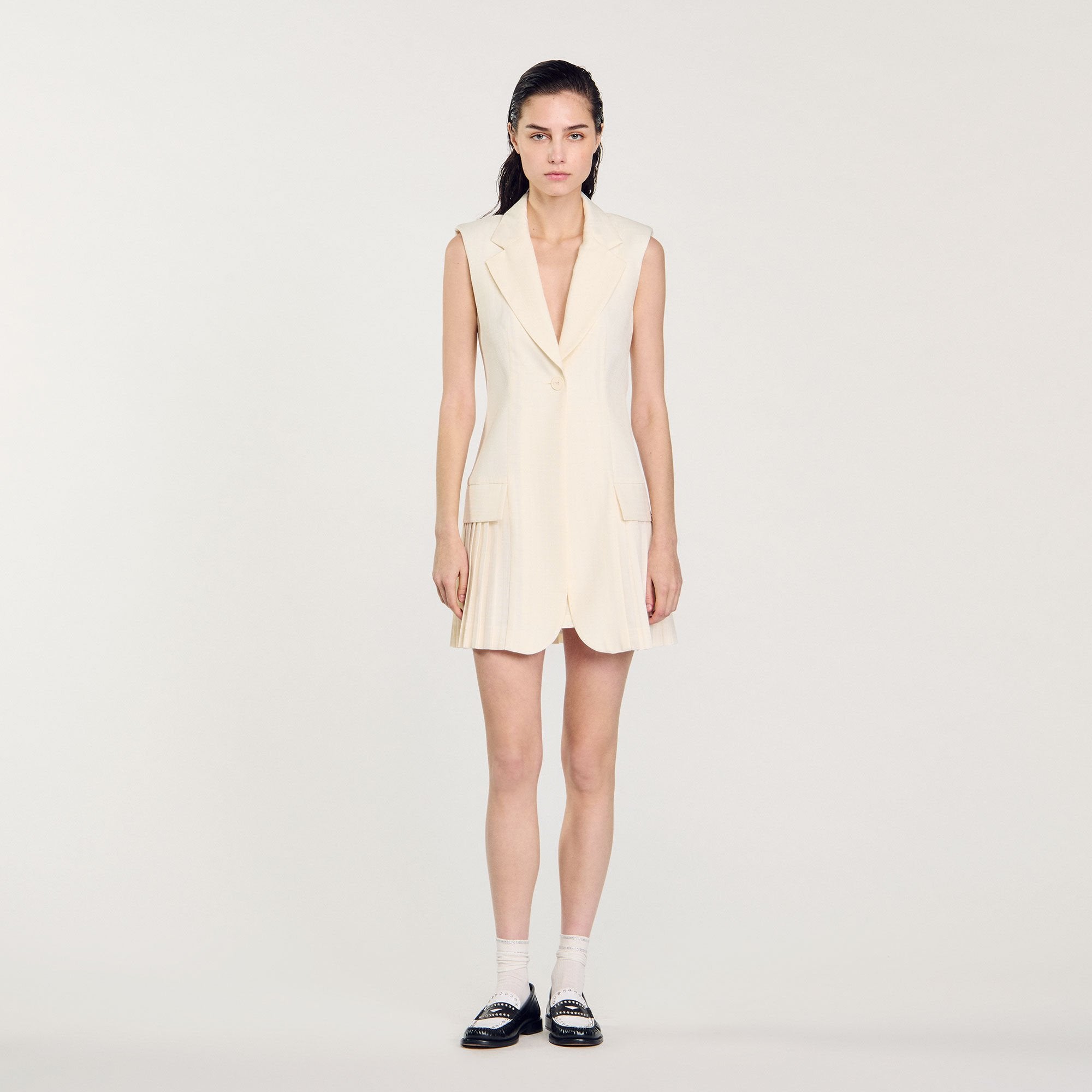 Mini pleated suit dress Ecru Sandro Women