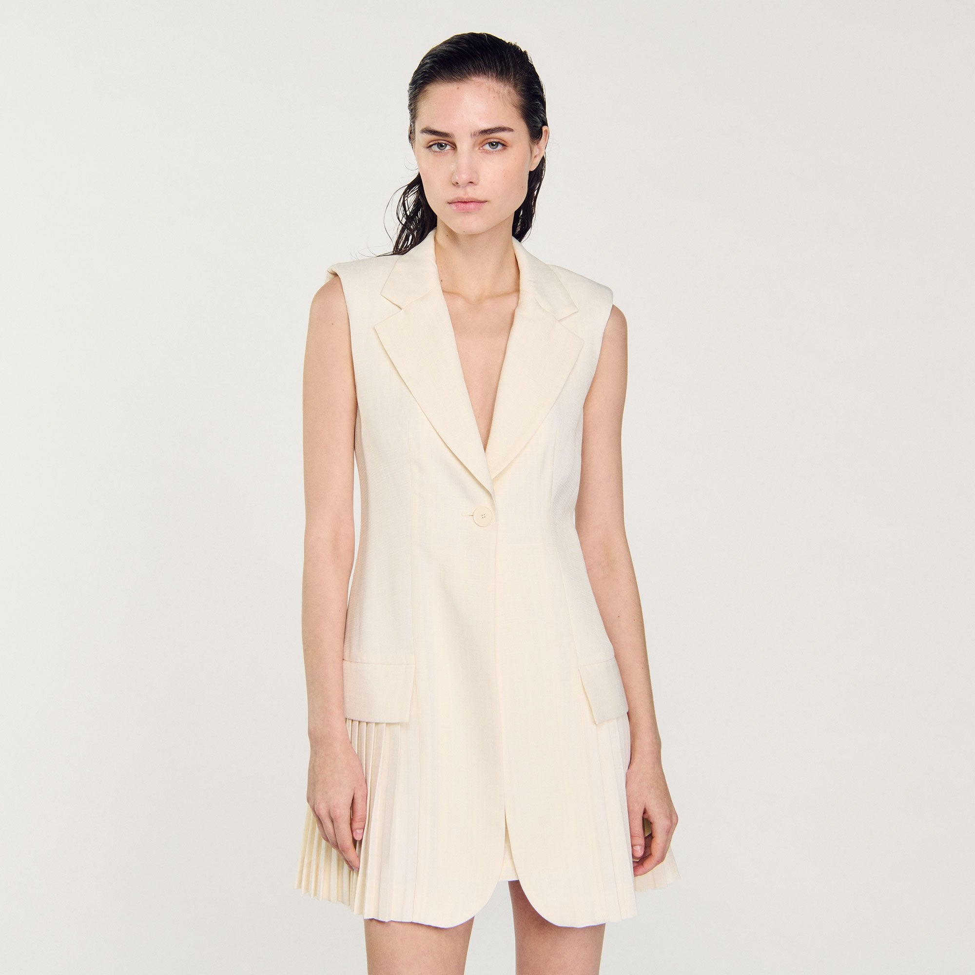 Mini pleated suit dress Ecru Sandro Women