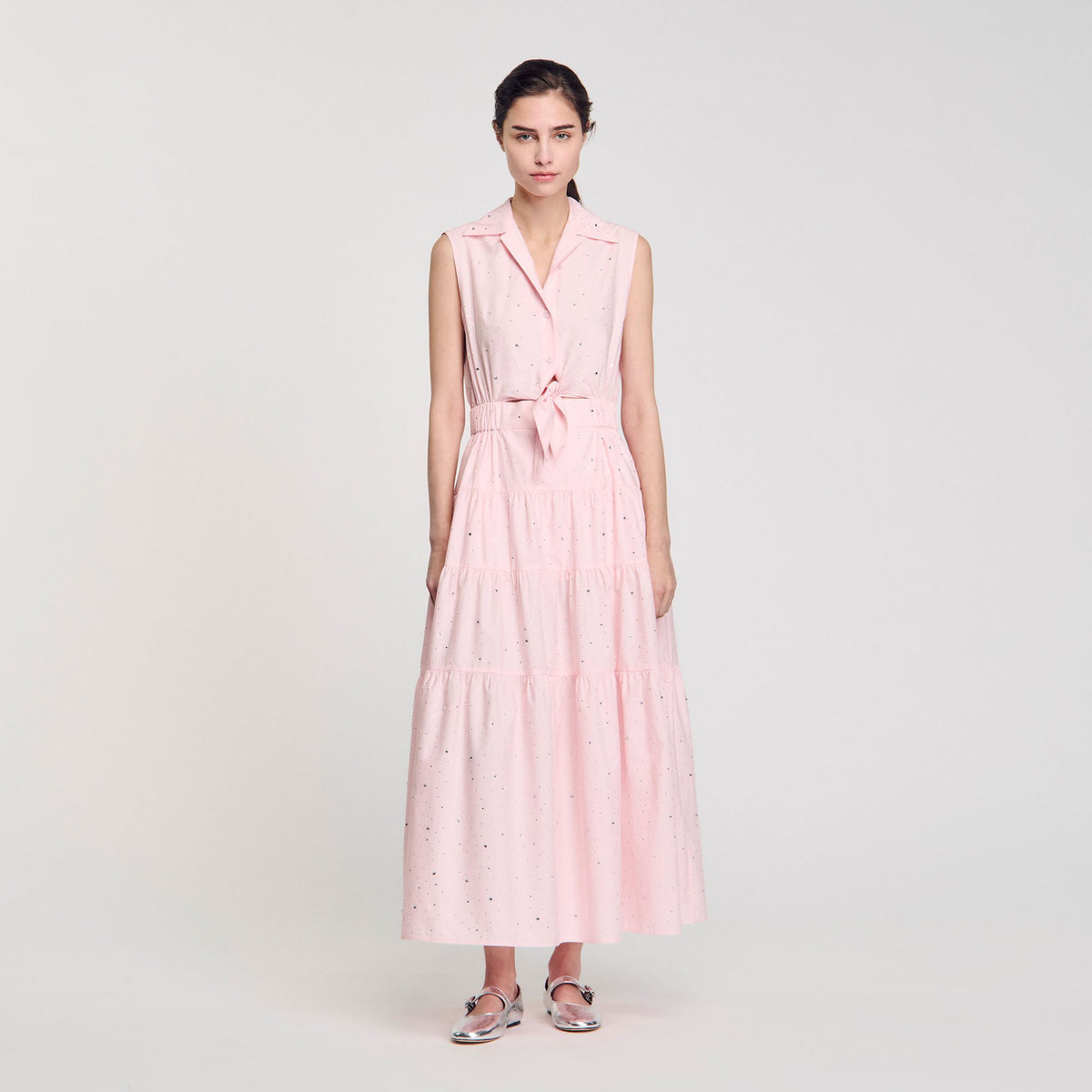 Rhinestone tie-front maxi dress Light Pink Sandro Women