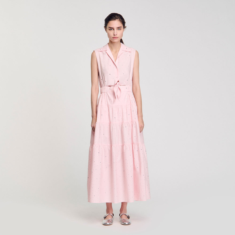 Rhinestone tie-front maxi dress Light Pink Sandro Women