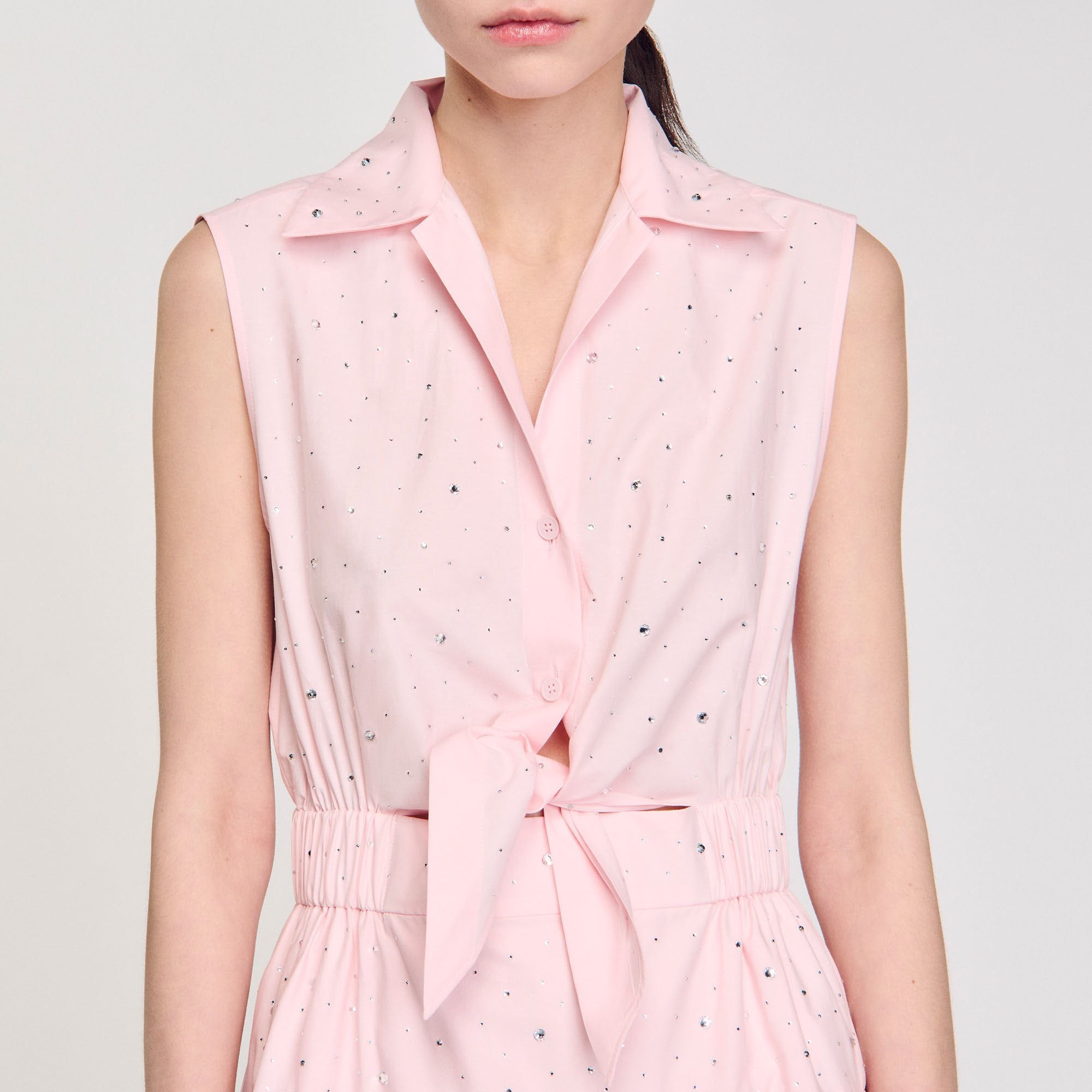 Rhinestone tie-front maxi dress Light Pink Sandro Women