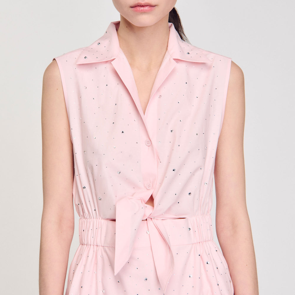 Rhinestone tie-front maxi dress Light Pink Sandro Women