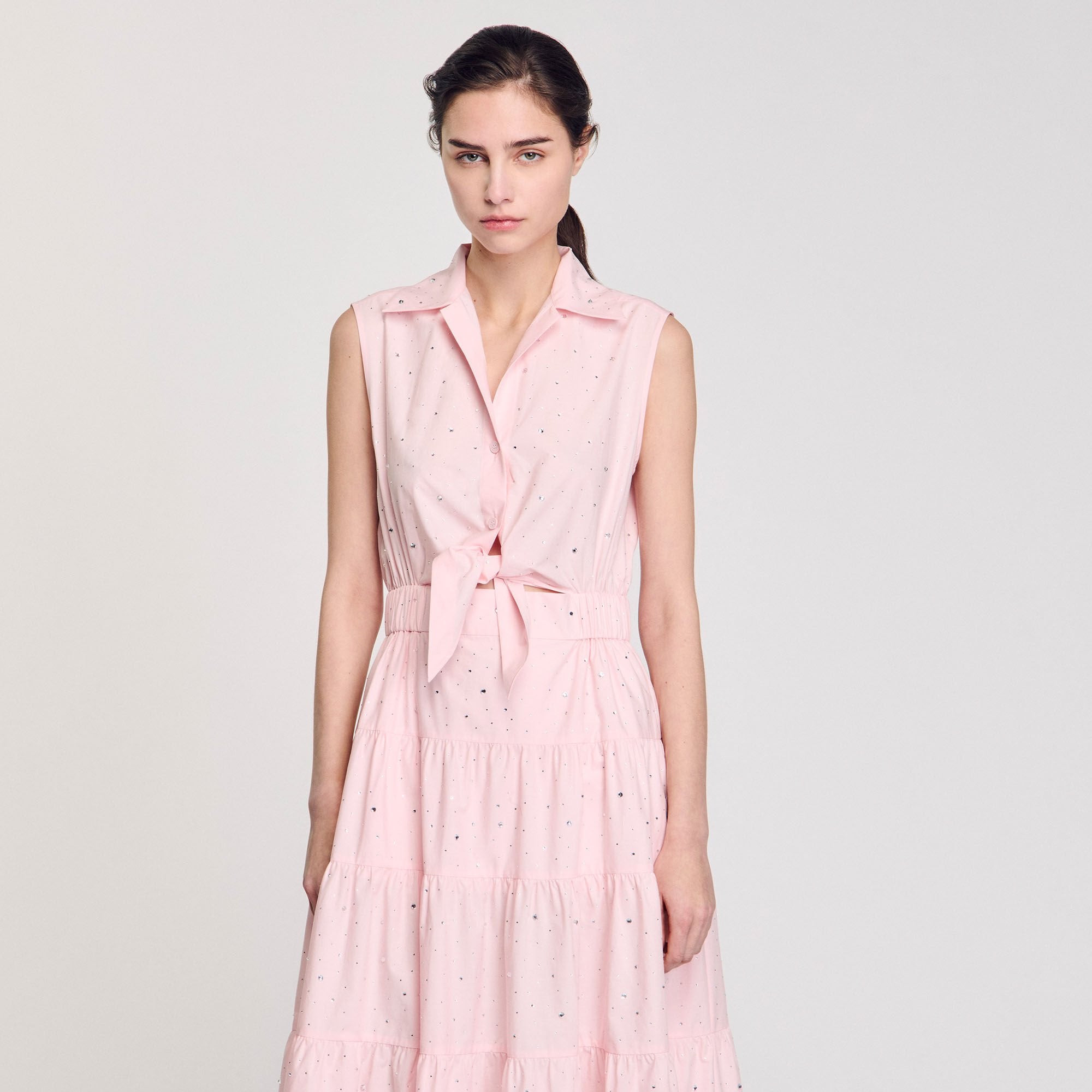 Rhinestone tie-front maxi dress Light Pink Sandro Women