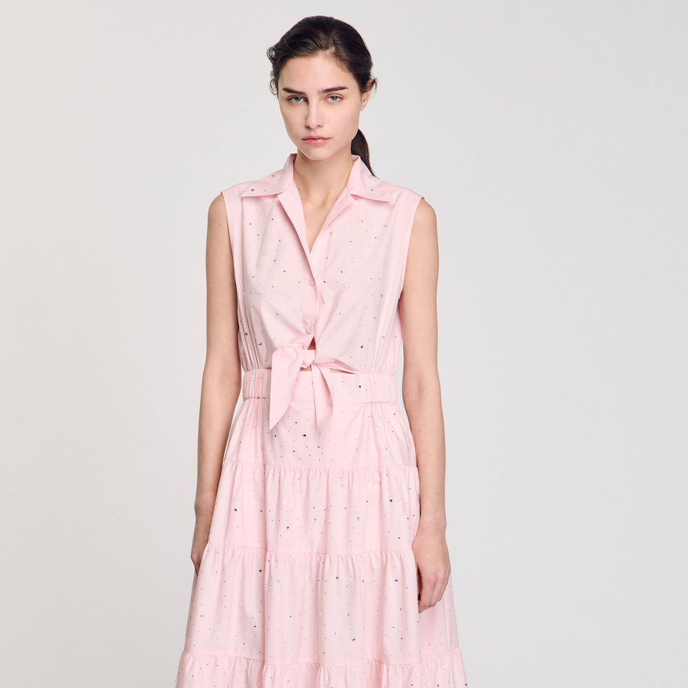 Rhinestone tie-front maxi dress Light Pink Sandro Women