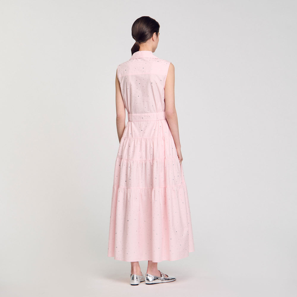 Rhinestone tie-front maxi dress Light Pink Sandro Women