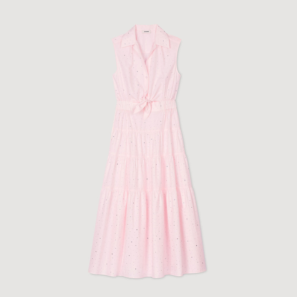 Rhinestone tie-front maxi dress Light Pink Sandro Women