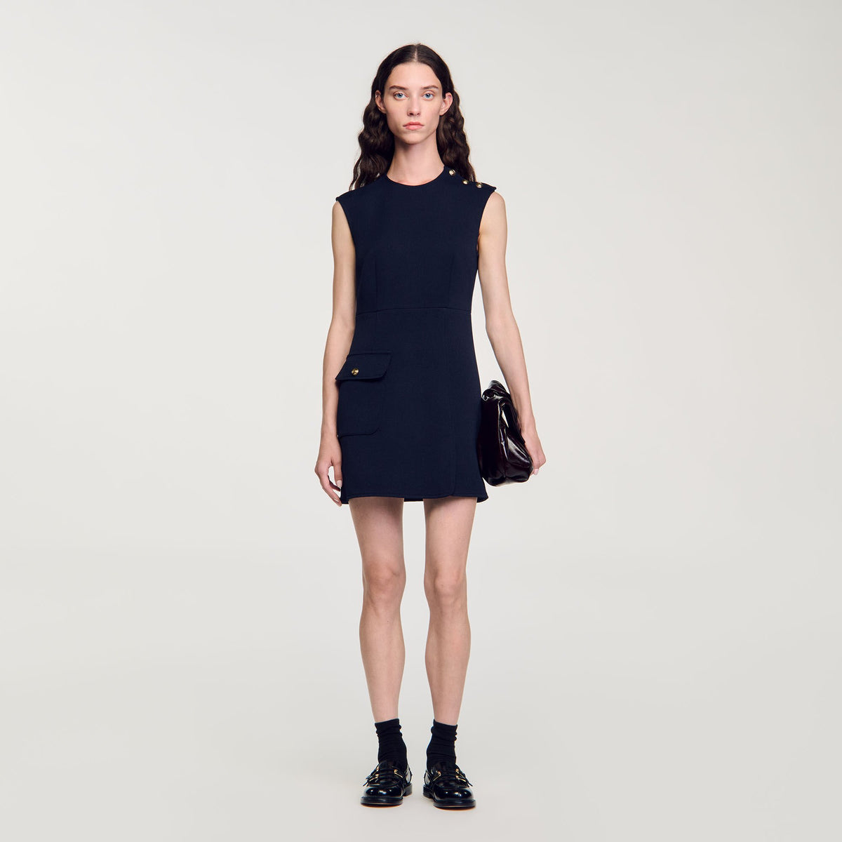 Mini dress with buttons Navy Blue Sandro Women