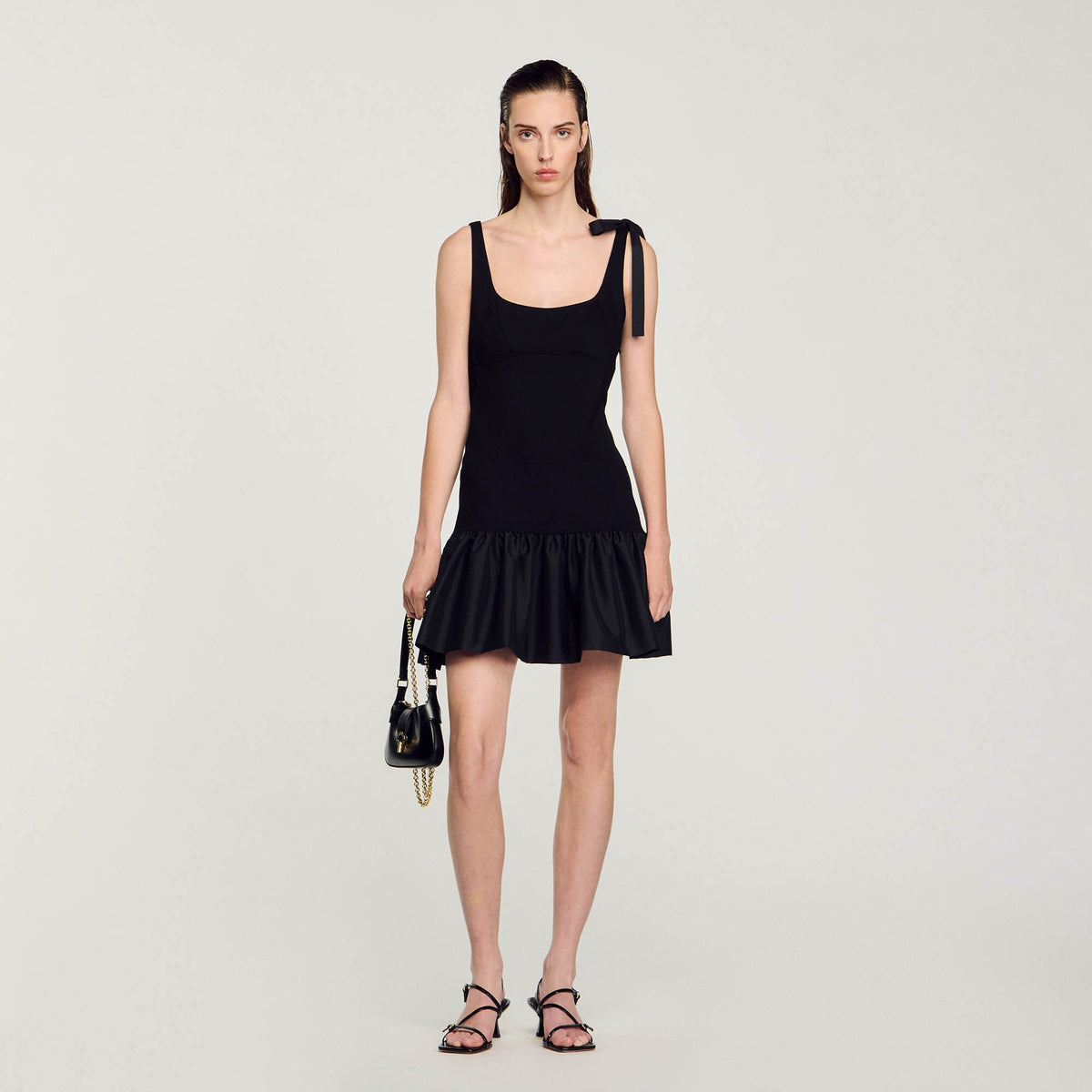 Dual-material mini dress Black Sandro Women