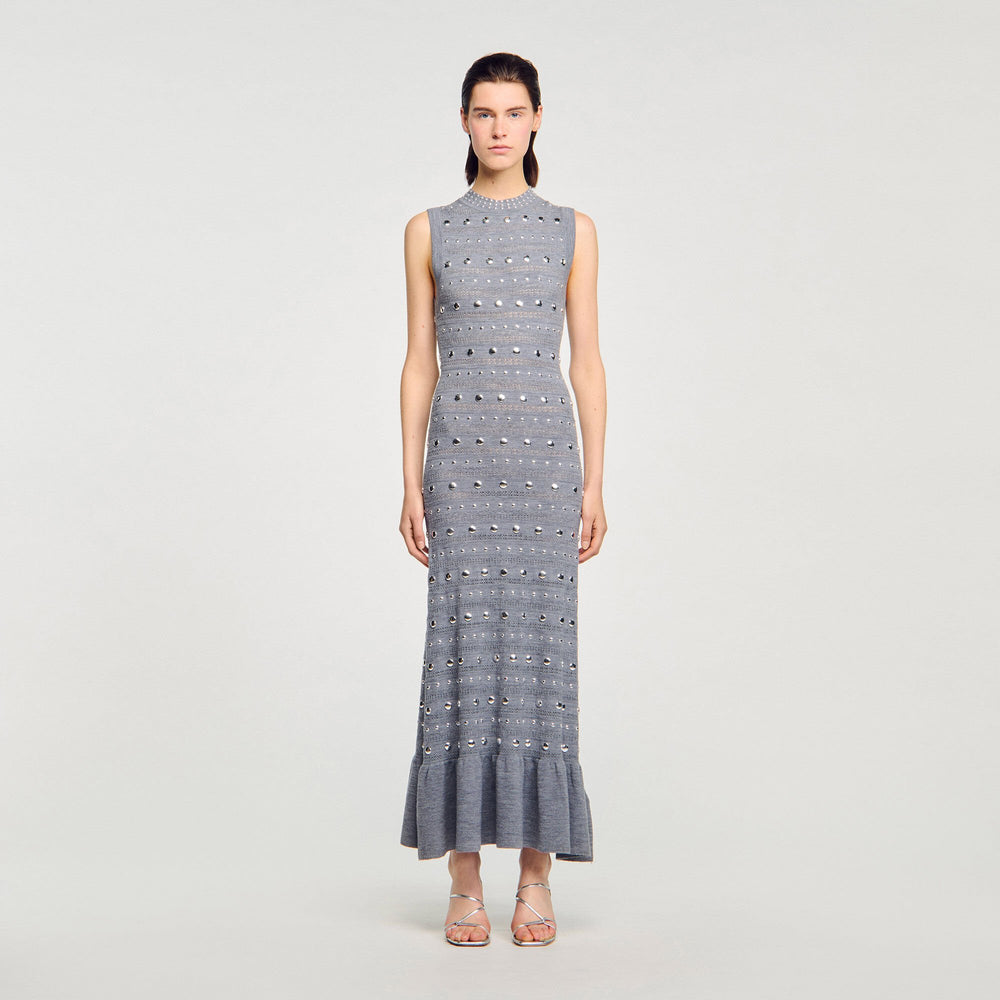 Knit maxi dress with studs Grey Sandro Women