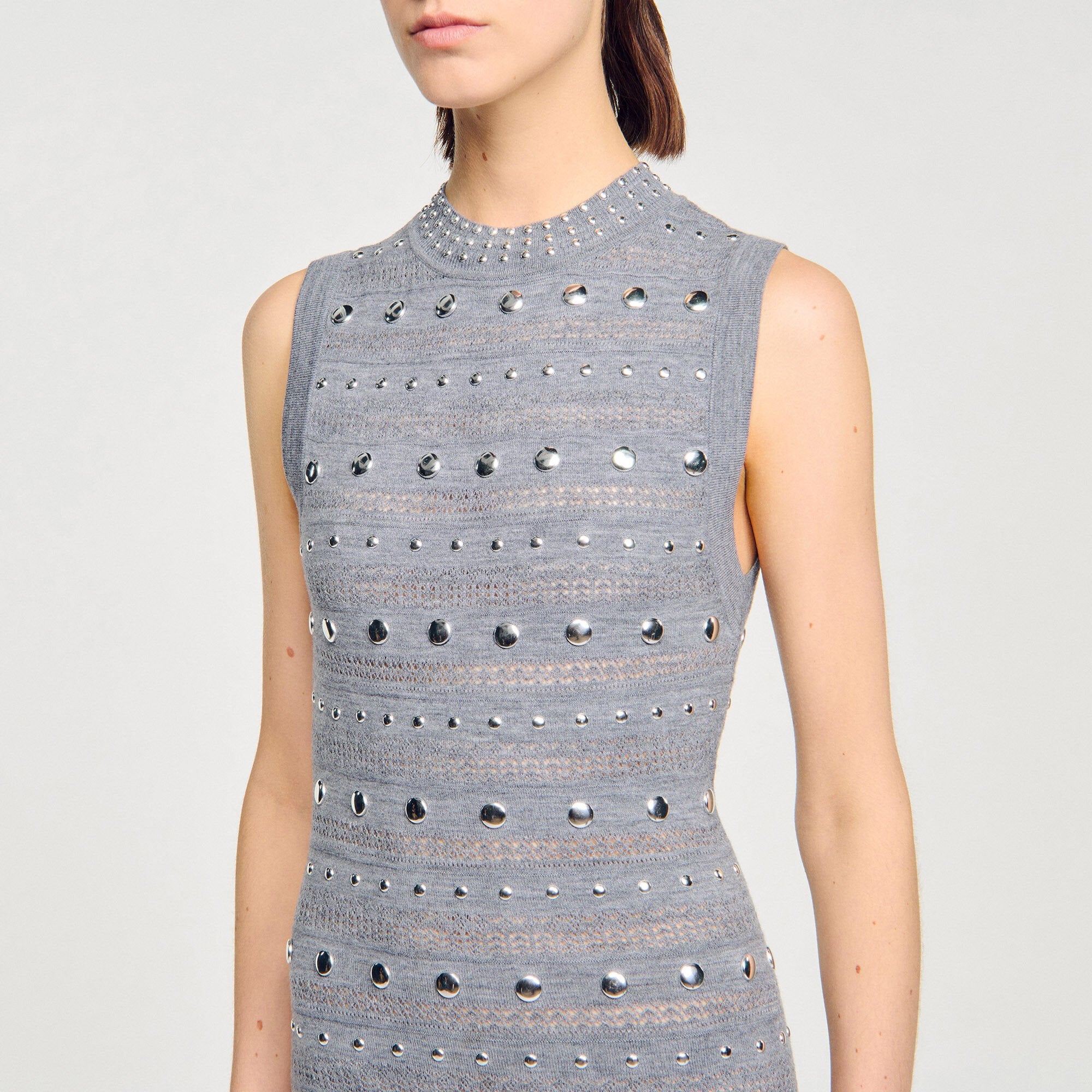 Knit maxi dress with studs Grey Sandro Women