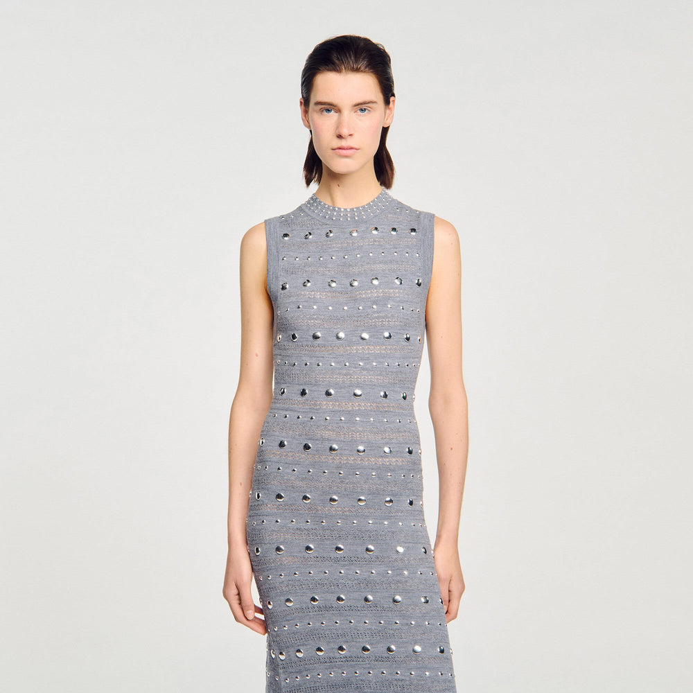 Knit maxi dress with studs Grey Sandro Women