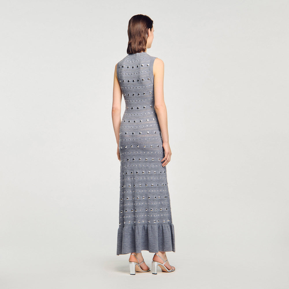 Knit maxi dress with studs Grey Sandro Women