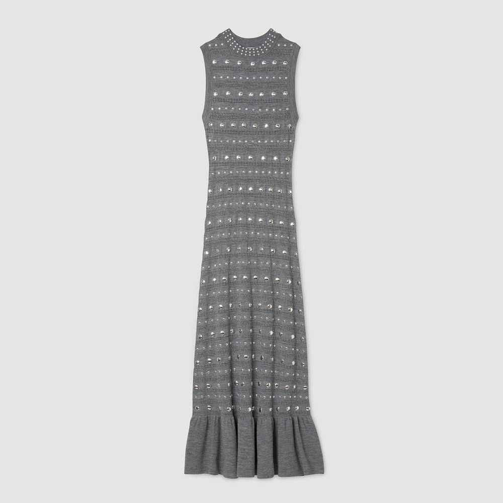 Knit maxi dress with studs Grey Sandro Women