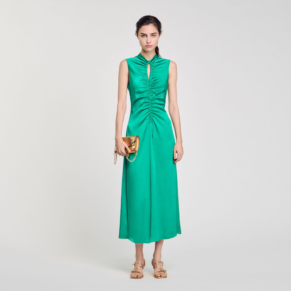 Draped satin-effect dress Emeuraude Green Sandro Women