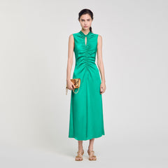 Draped satin-effect dress Emeuraude Green Sandro Women