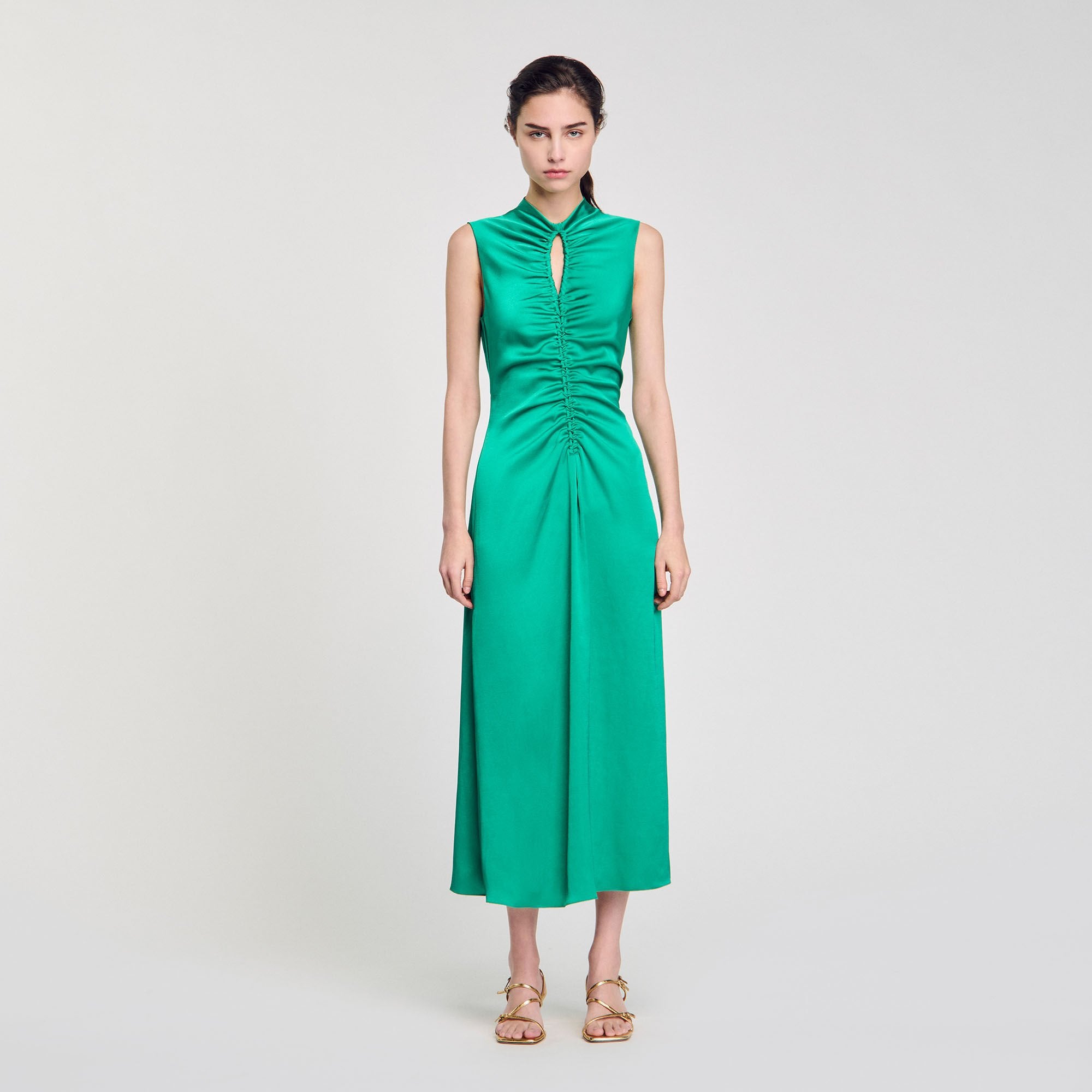 Draped satin-effect dress Emeuraude Green Sandro Women
