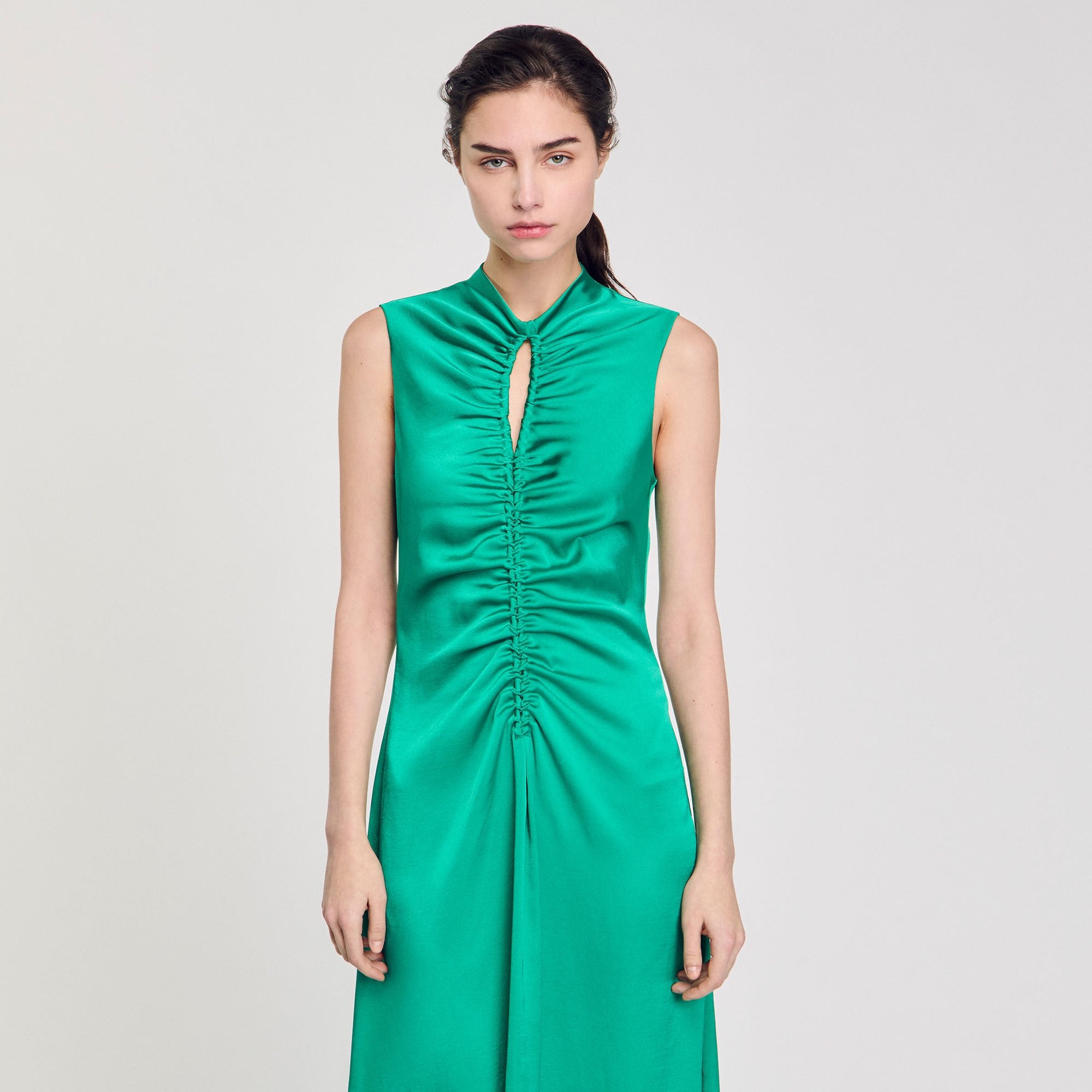 Draped satin-effect dress Emeuraude Green Sandro Women