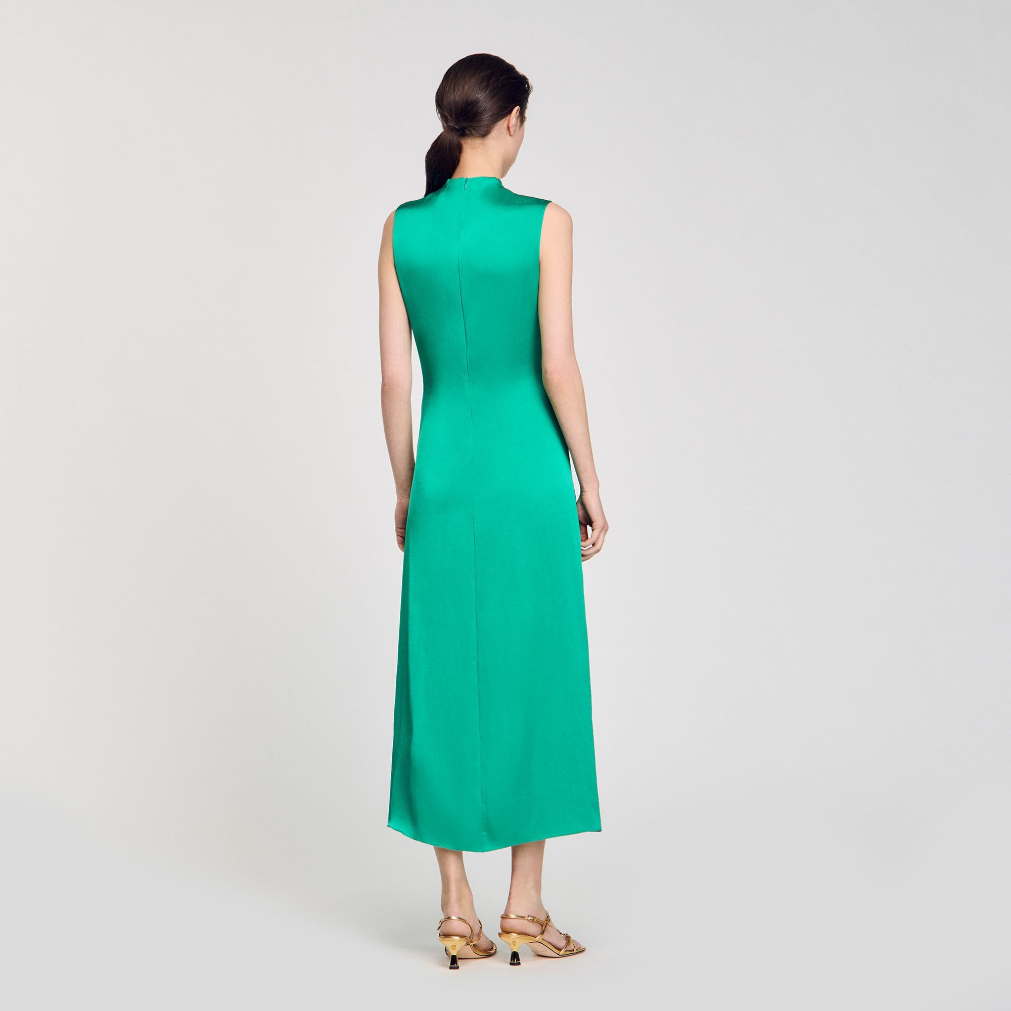 Draped satin-effect dress Emeuraude Green Sandro Women
