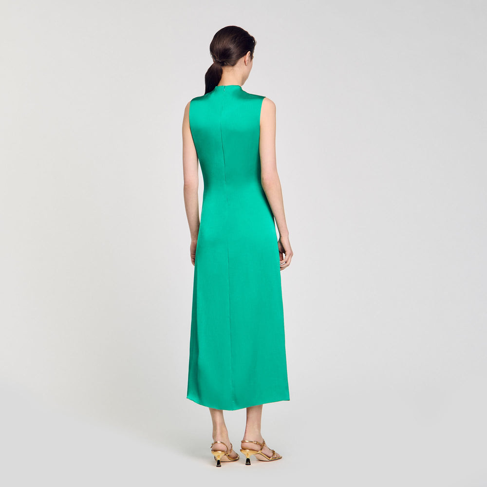 Draped satin-effect dress Emeuraude Green Sandro Women