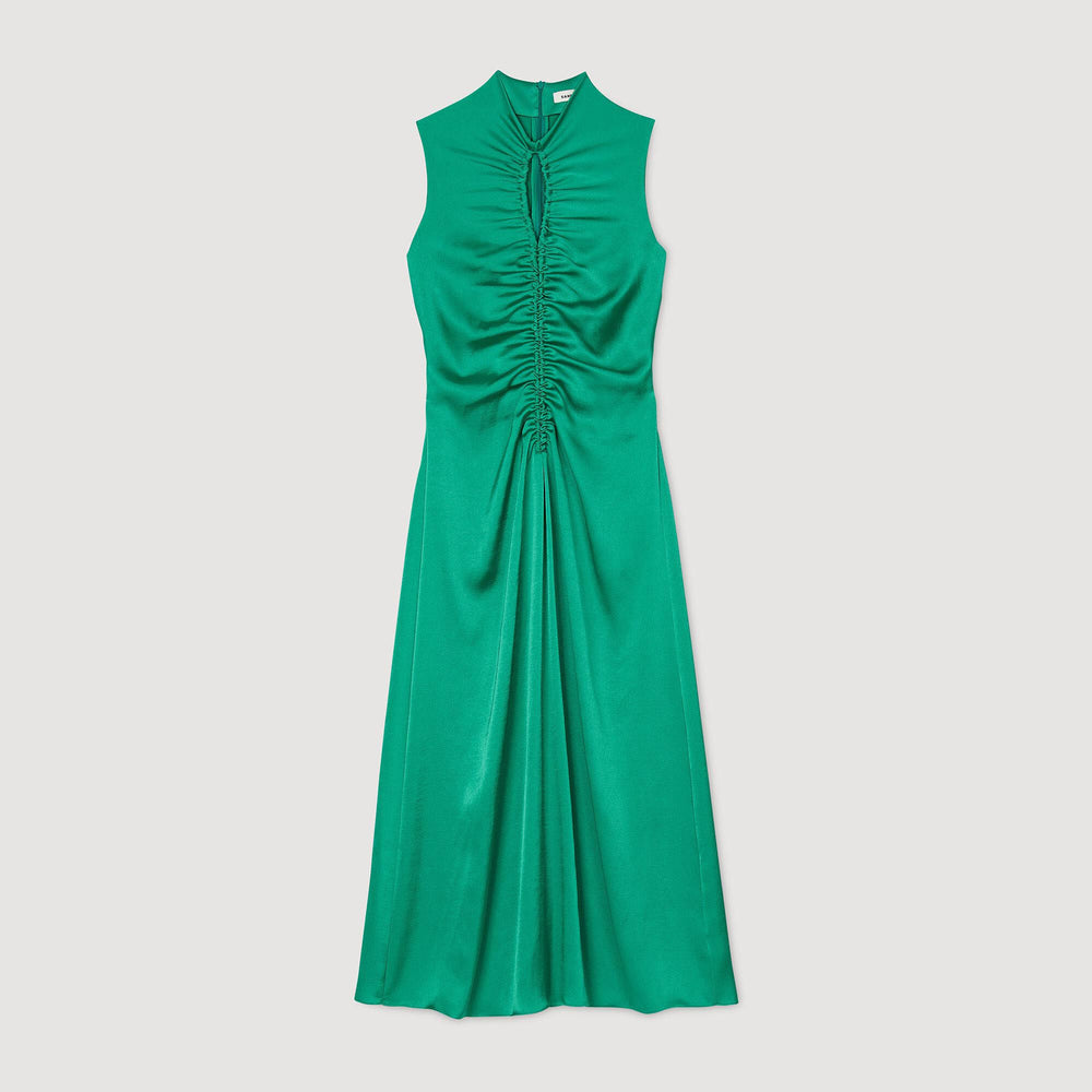 Draped satin-effect dress Emeuraude Green Sandro Women