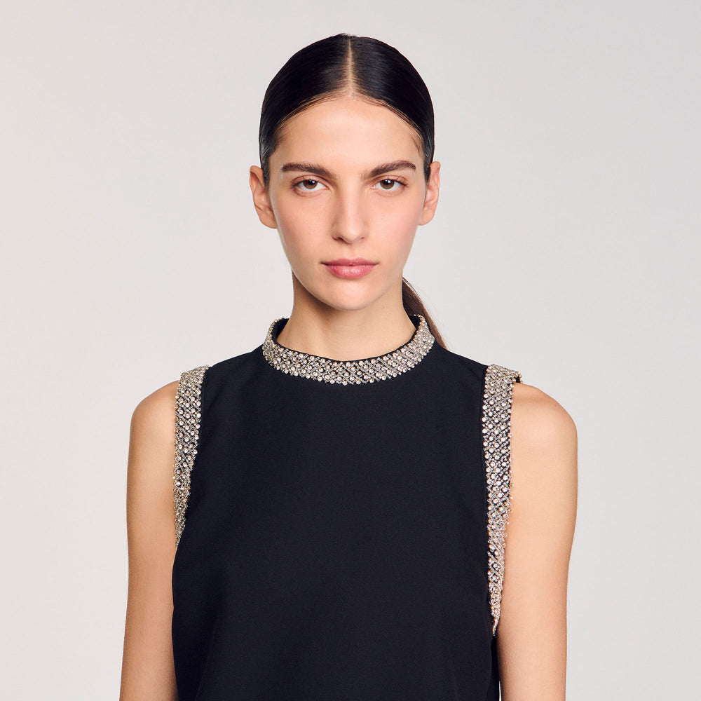 mini dress with rhinestone details Black Sandro Women