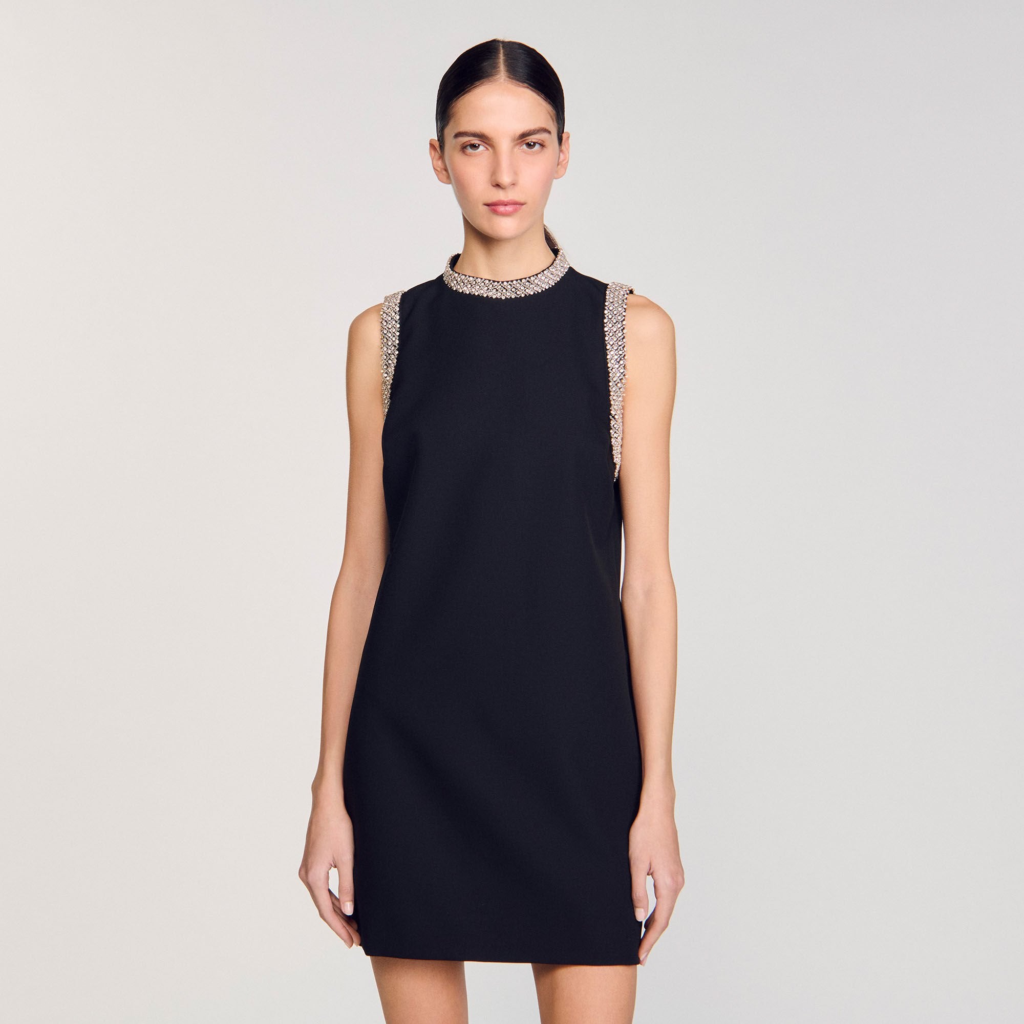 mini dress with rhinestone details Black Sandro Women