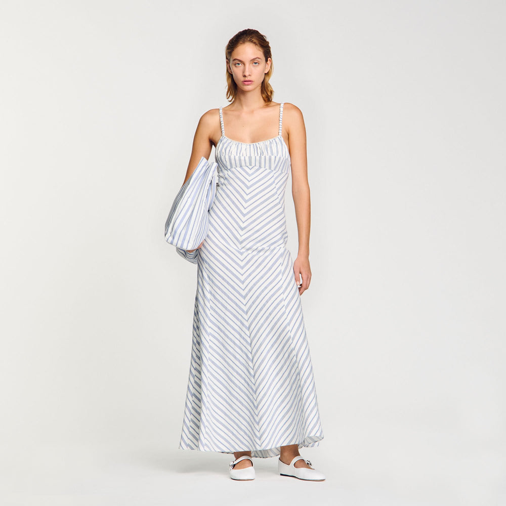 Striped maxi dress with straps Blue / Ecru Sandro Women