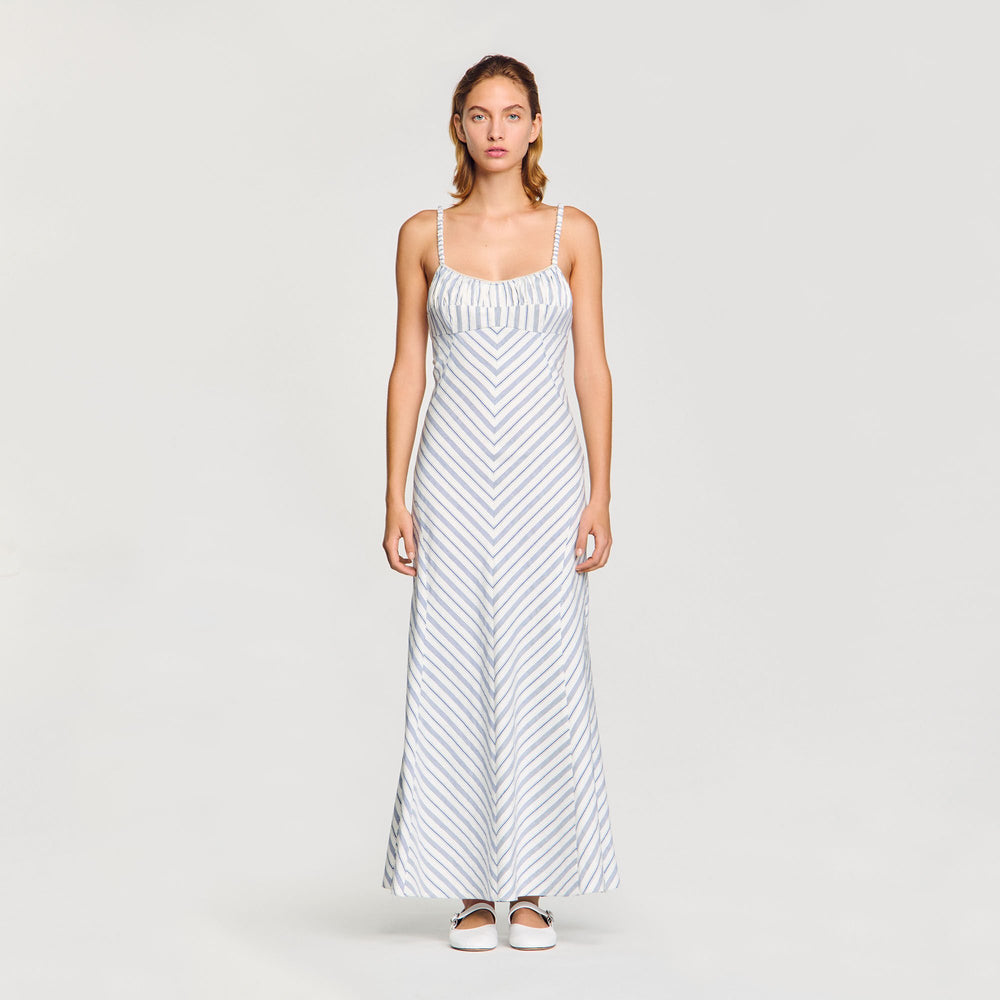 Striped maxi dress with straps Blue / Ecru Sandro Women